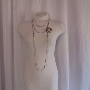 Lot of (3) Necklaces Fashion Jewelry (1) Silver Tone Circle Brooch